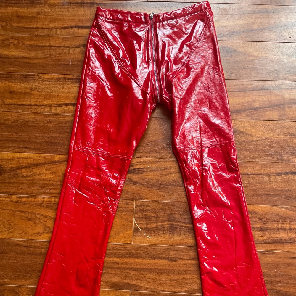 Hot red Vegan leather pants